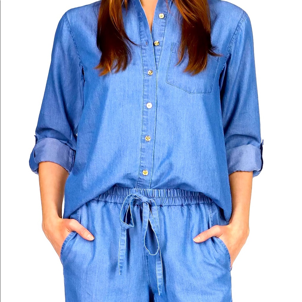 Michael Kors Chambray Oversized Button-Up Shirt